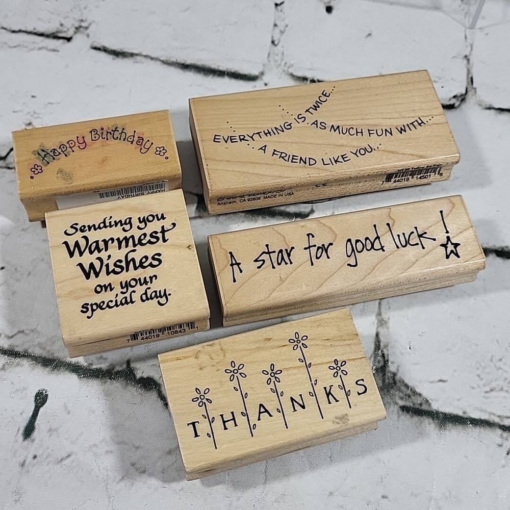 Rubber Stamps Lot of 5 Warm Wishes Thanks Good Luck Crafts Scrapbooking